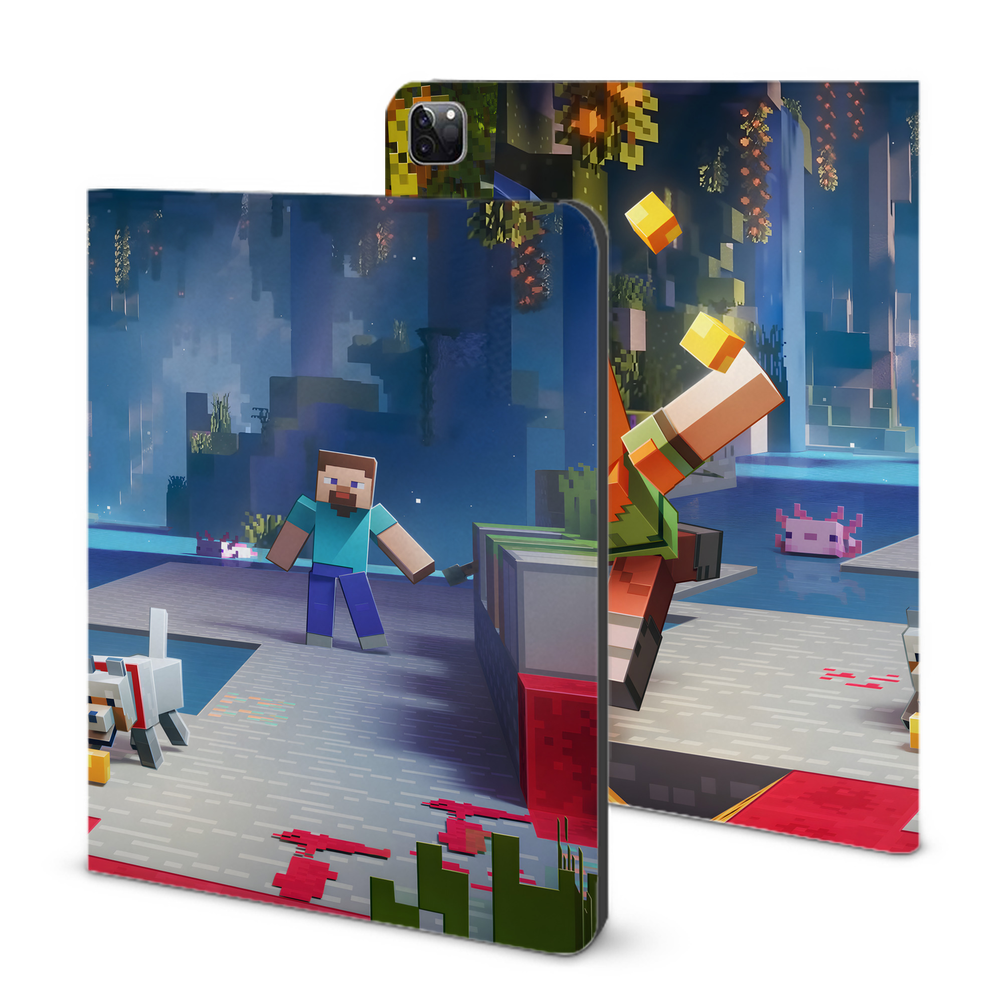 （画像用） マインクラフト ブロックの世界 Minecraft MC Block world IPad ケース ブック型 PUレザー TPU 耐衝撃 軽量 薄型 ペン収納なし 全面保護 IPad 各モデル対応